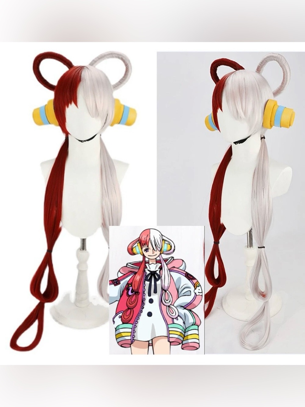 Uta one piece anime character Two-Tone Pink & Red Long wig